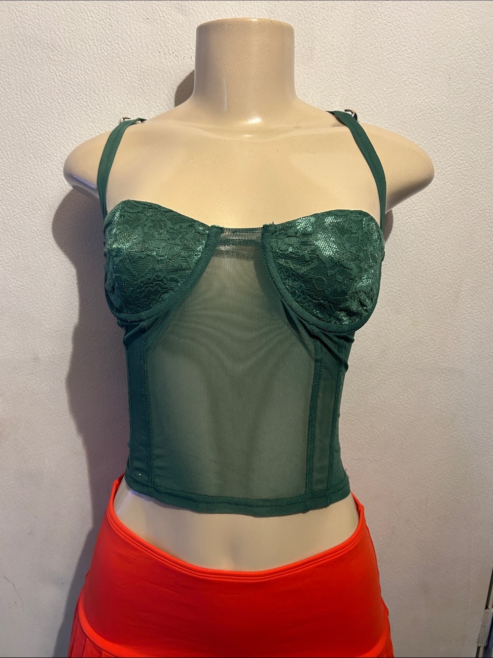 Princess Polly Green Lace & Mesh Bustier Top
